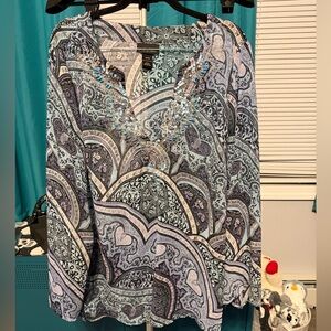 EUC Lane Bryant 18/20  sheer Print Women's Top with beading